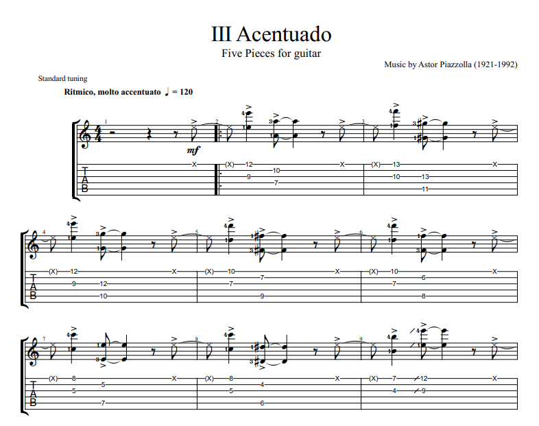 Astor Piazzolla - III Acentuado sheet music for guitar
